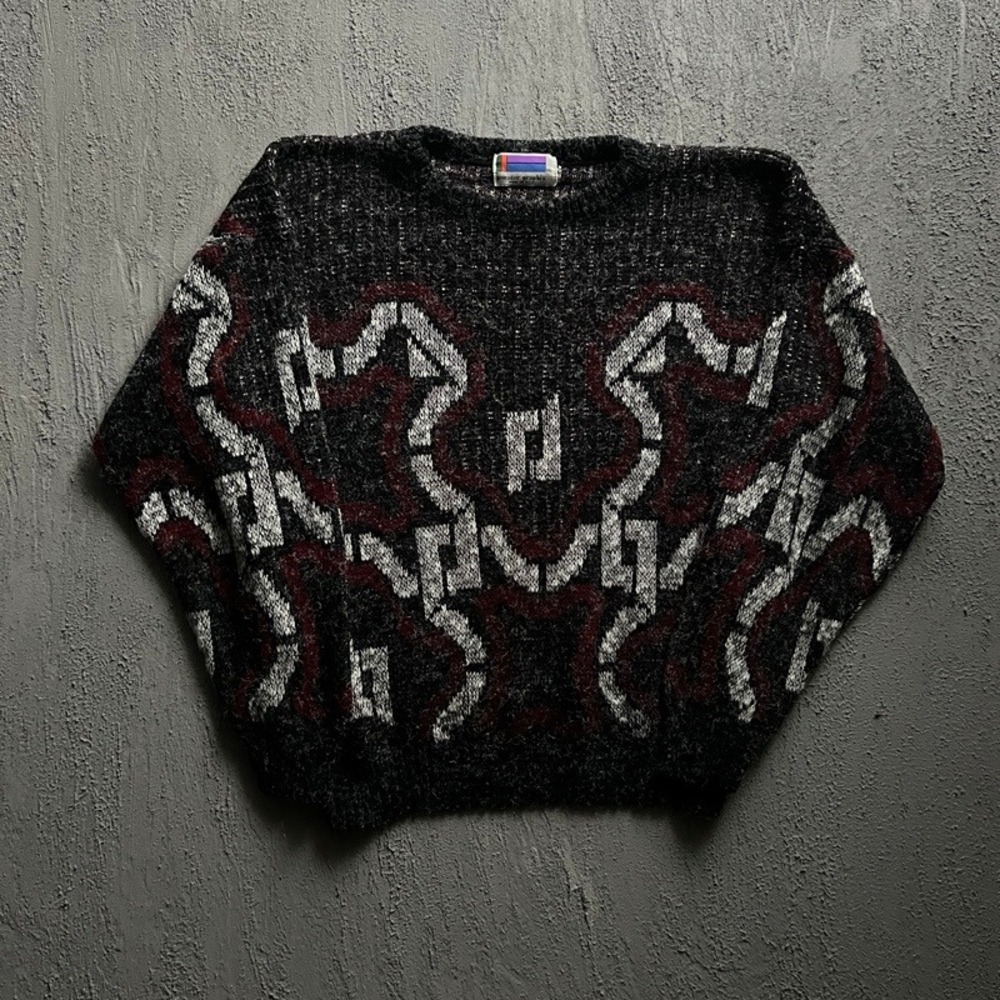 Vintage Sweater Graphix Sweater Large Black 1990s Abstract Graphic Knit Crewneck